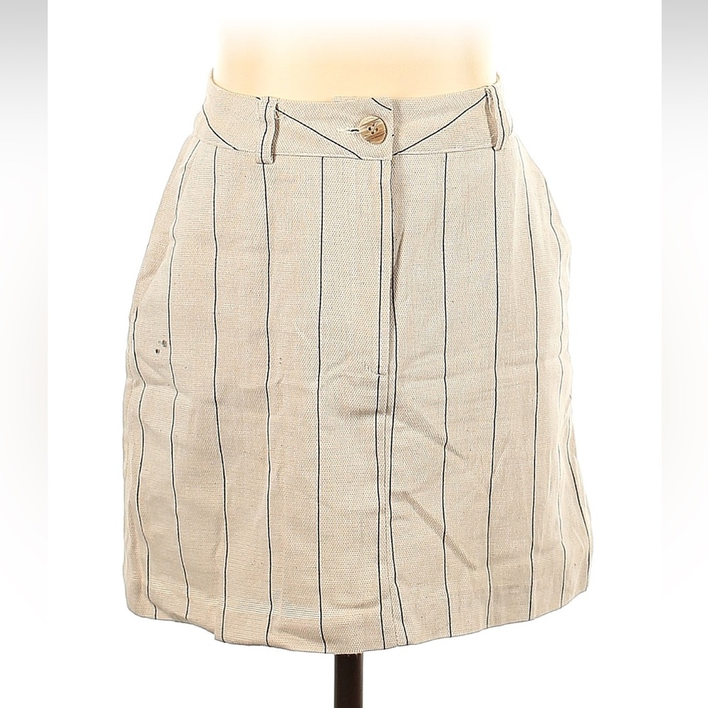 Textured Linen cream skirt with thin black pinstripes
